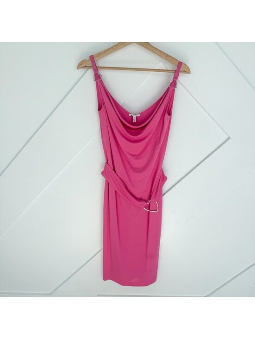 Vintage 80's 90's Escada Pink Sleeveless Midi Dress Heart Buckle Belt Size 34